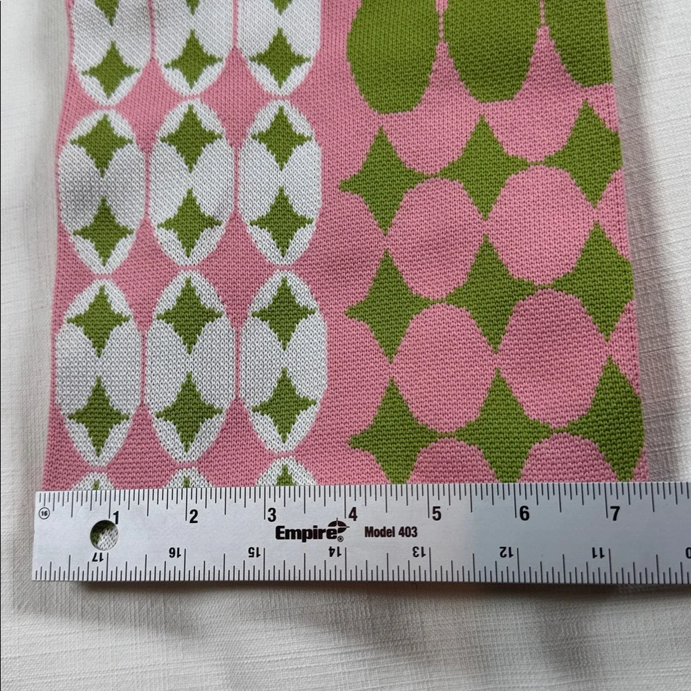 Kati‎ Pink Green Knit Geometric Pattern Mini Tote Bag Asymmetrical Handle